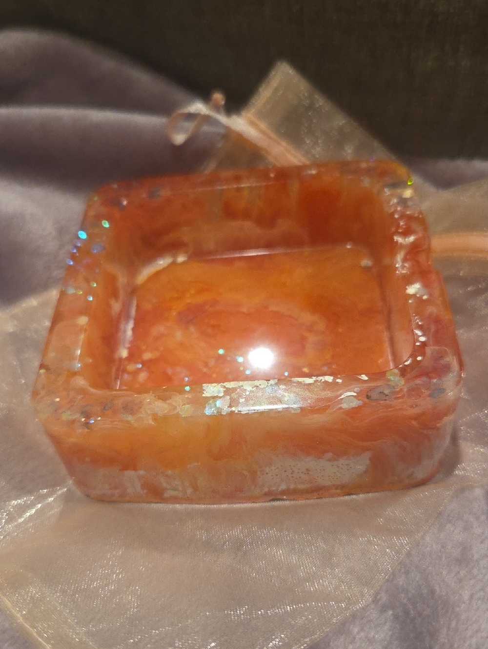 Handcrafted Orange Resin Trinket Dish - Brand: